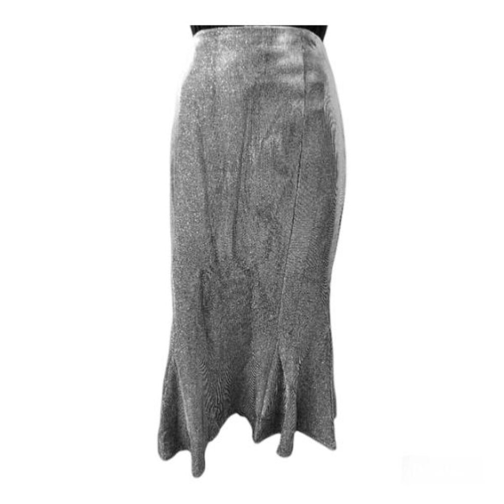 Silver Asymmetrical Trumpet Maxi Skirt